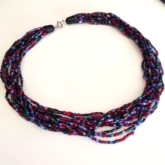 Multi strand multi colored bugle bead necklace - Picture 12 of 12